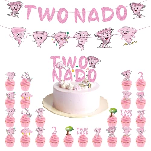 Tornado-Geburtstagsparty-Dekorationen, rosa Tornado-Partyzubehör, einschließlich Happy Birthday-Banner, Kuchendekorationen, Einsatzflaggen, Kinder-Mädchen-Themen-Geburtstagsparty, Taufe Tornado-Geburtstagsparty-Dekorationen, rosa Tornado-Partyzubehör, einschließlich Happy Birthday-Banner, Kuchendekorationen, Einsatzflaggen, Kinder-Mädchen-Themen-Geburtstagsparty, Taufe von KATVVYE