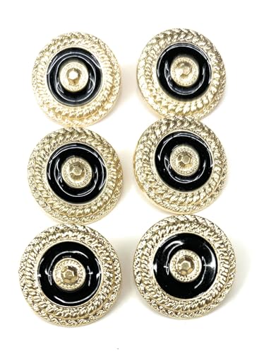 6 goldene Knöpfe mit schwarzem Knopf-Set - 2,2 cm Knöpfe mit goldenem Epoxidharz für Kleid, Jacken, Sportmäntel von KATZ TRIMMING