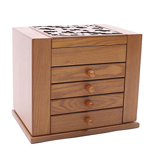 KAUITOPU 5 Ebenen Schmuckschatulle, Vintage Holz Schmuckbox mit 4 Schubladen Spiegel für Haarnadeln Ohrringe Ringe Armbänder Halsketten von KAUITOPU