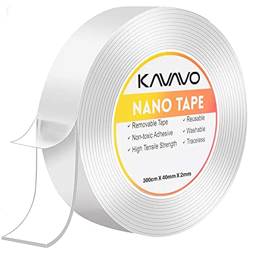 300cm*40mm Nano Klebeband,Doppelseitiges Klebeband Extra Stark Magisch Nano Doppelseitige Klebebänder Transparent Ablösbar Klebestreifen Doppelseitig Spurloses Waschbares Klebeband für Teppich von KAVAVO