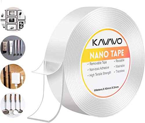 600 cm*40 mm Nano Klebeband,Doppelseitiges Klebeband Extra Stark Magisch Nano Doppelseitige Klebebänder Transparent Ablösbar Klebestreifen Doppelseitig Spurloses Waschbares Klebeband für Teppich von KAVAVO