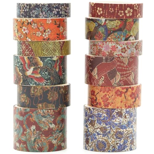 KAVI' S 12 Rollen Kyoto Charme Washi Tape Set Klebeband Papier Dekorativ Masking Tape Klebeband Bunt für Scrapbooking Handwerk Handwerk (Floral Bird) von KAVI' S