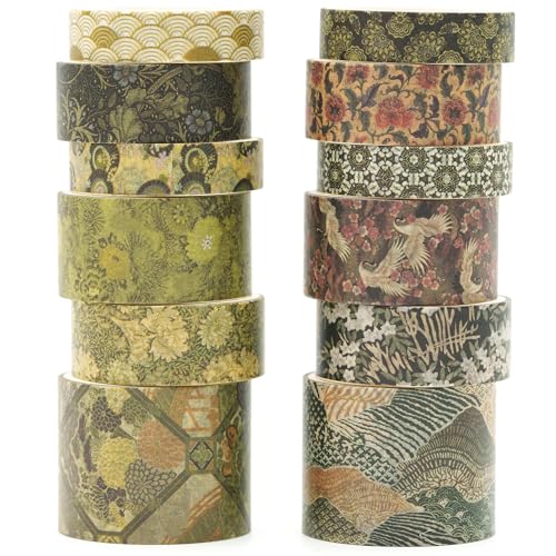 KAVI' S 12 Rollen Kyoto Charme Washi Tape Set Klebeband Papier Dekorativ Masking Tape Klebeband Bunt für Scrapbooking Handwerk Handwerk (Green Song) von KAVI' S