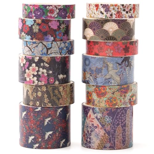 KAVI' S 12 Rollen Kyoto Charme Washi Tape Set Klebeband Papier Dekorativ Masking Tape Klebeband Bunt für Scrapbooking Handwerk Handwerk (Purple Sakura) von KAVI' S