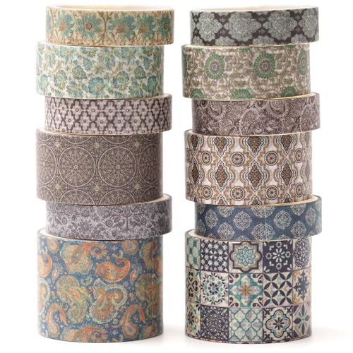 KAVI' S 12 Rollen Washi Tape Set Klebeband Papier Dekorativ Masking Tape Klebeband Bunt für Scrapbooking Handwerk Handwerk (Amber Tranquility) von KAVI' S