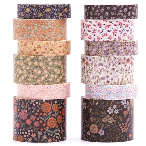 KAVI' S 12 Rollen Washi Tape Set Klebeband Papier Dekorativ Masking Tape Klebeband Bunt für Scrapbooking Handwerk Handwerk (Flowers Blooms) von KAVI' S