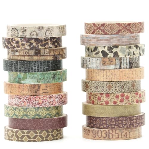 KAVI' S 20 Rollen Dünn Weinlese Washi Tape Set Klebeband Papier Dekorativ Masking Tape Klebeband Bunt für Scrapbooking Handwerk Handwerk (Through The Years) von KAVI' S