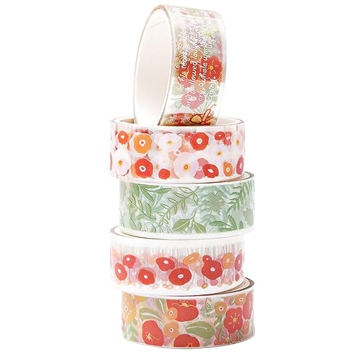 KAVI' S 5 Rollen Blumen Washi Tape Set Klebeband Papier PET Dekorativ Weinlese Masking Tape Durchsichtig Klebeband Bunt für Scrapbooking Handwerk Handwerk (Corn Poppy) von KAVI' S