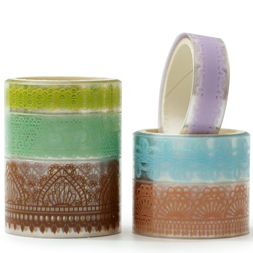 KAVI' S 6 Rollen Lace Muster Washi Tape Set PET Masking Tape Dekoratives Klebeband für Scrapbooking, Geschenkverpackung, Urlaubsdekoration IC-CTXK-P1Q6 von KAVI' S