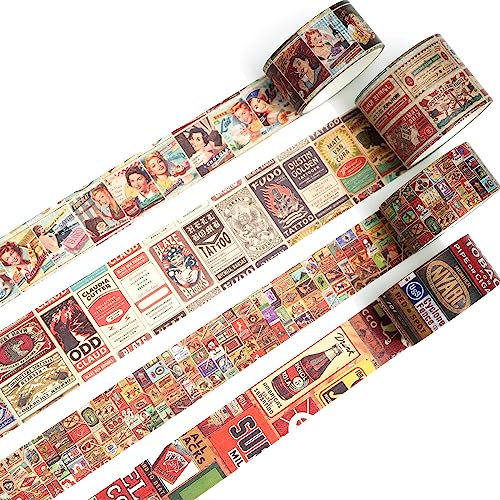 KAVI' S Retro Washi Tape Set Dekorative Antik Masking Tapes Klebeband Bunt für Kunst, DIY Handwerk, Tagebuch, Planer, Scrapbook, Verpackung (Posters) von KAVI' S