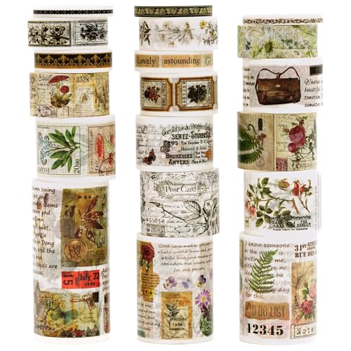 KAVI' S Retro Washi Tape Set Dekorative Antik Rauschgold Masking Tapes Klebeband Bunt für Kunst, DIY Handwerk, Tagebuch, Planer, Scrapbook, Verpackung (Misty Forests) von KAVI' S