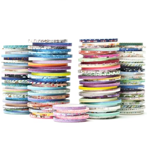 KAVI' S Slim Washi Tape Set Masking Tape Zufällige Muster 80 Rollen + Bündel, Goldfolie, super dünn, dekoratives Klebeband Bunt für DIY Handwerk, Bullet Journals, Planer, Scrapbooking, Verpackung von KAVI' S