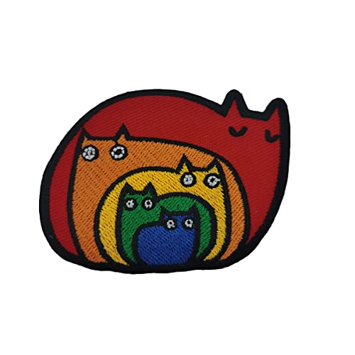 Regenbogen Katze gestickte Aufnäher Cartoon Katze Stolz Homosexuell bestickt Sew on/Iron auf gestickte Aufnäher Applique Dekoration für DIY Kleidung, Rucksack, Zubehör von KAWADU