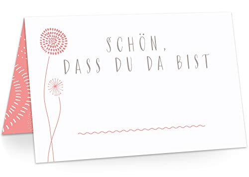 Tischkarten Platzkarten Namenskarten für Hochzeit Geburtstag Feier Taufe Kommunion Konfirmation Firmung Jugendweihe, 50 Stück Premium Qualität, Blumen-Dekor, Coral Love (Rot) von KAWAI-KAMI