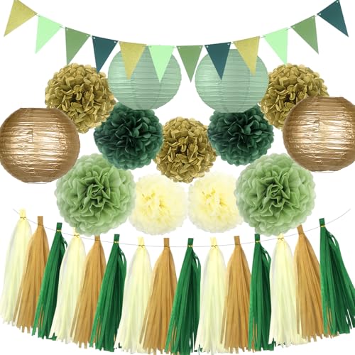 Salbeigrün Gold Party Dekorationen, 28 Stück hängende Seidenpapier Pom Poms Blumen Papierlaternen Dreiecksflagge Wimpelkette Banner für Hochzeit Salbeigrün Geburtstag Braut Babyparty Abschlussfeier Salbeigrün Gold Party Dekorationen, 28 Stück hängende Seidenpapier Pom Poms Blumen Papierlaternen Dreiecksflagge Wimpelkette Banner für Hochzeit Salbeigrün Geburtstag Braut Babyparty Abschlussfeier von KAXIXI