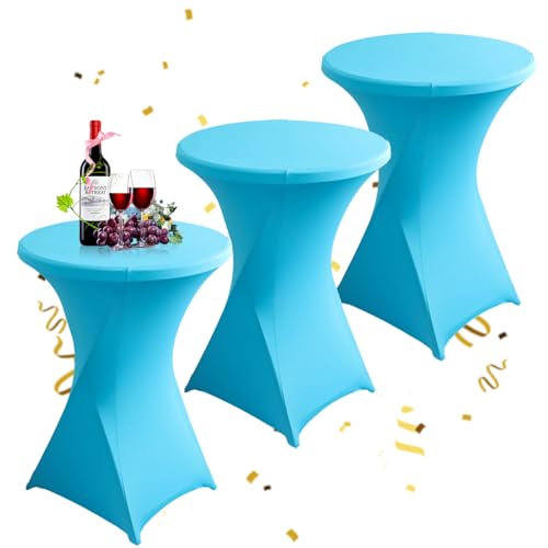 KAYBTNT 3er-Set Stehtisch Hussen Ø 80 cm, Viele Farben, Spandex Stretch Stehtischhussen, Verstärkung im Fußbereich, Elegante Rund Tischdecke für Bistrotisch Hochzeit Cocktail-Party,Blau von KAYBTNT