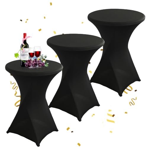 KAYBTNT 3er-Set Stehtisch Hussen Ø 80 cm, Viele Farben, Spandex Stretch Stehtischhussen, Verstärkung im Fußbereich, Elegante Rund Tischdecke für Bistrotisch Hochzeit Cocktail-Party,Schwarz KAYBTNT 3er-Set Stehtisch Hussen Ø 80 cm, Viele Farben, Spandex Stretch Stehtischhussen, Verstärkung im Fußbereich, Elegante Rund Tischdecke für Bistrotisch Hochzeit Cocktail-Party,Schwarz von KAYBTNT