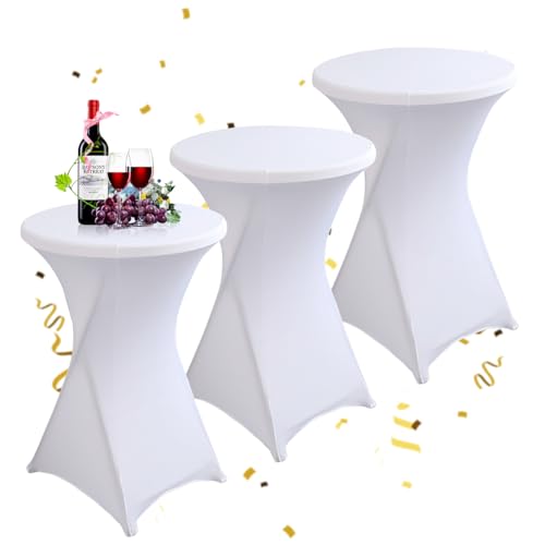 KAYBTNT 3er-Set Stehtisch Hussen Ø 80 cm, Viele Farben, Spandex Stretch Stehtischhussen, Verstärkung im Fußbereich, Elegante Rund Tischdecke für Bistrotisch Hochzeit Cocktail-Party,Weiß von KAYBTNT