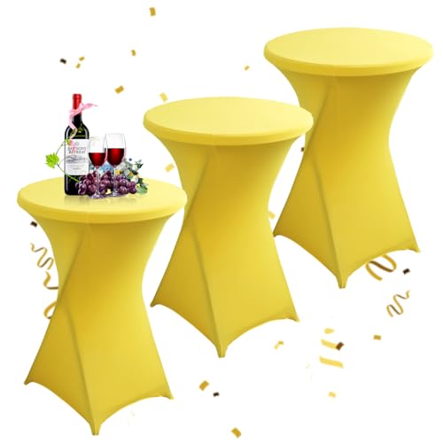 KAYBTNT 3er-Set Stehtisch Hussen Ø 80 cm, Viele Farben, Spandex Stretch Stehtischhussen, Verstärkung im Fußbereich, Elegante Rund Tischdecke für Bistrotisch Hochzeit Cocktail-Party,Gelb von KAYBTNT