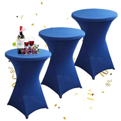 KAYBTNT 3er-Set Stehtisch Hussen Ø 80 cm, Viele Farben, Spandex Stretch Stehtischhussen, Verstärkung im Fußbereich, Elegante Rund Tischdecke für Bistrotisch Hochzeit Cocktail-Party,Königsblau von KAYBTNT