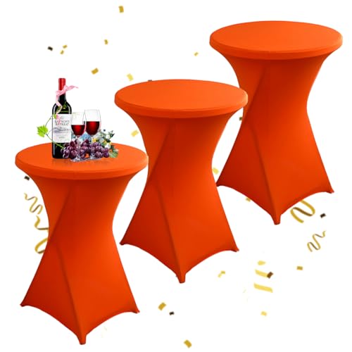 KAYBTNT 3er-Set Stehtisch Hussen Ø 80 cm, Viele Farben, Spandex Stretch Stehtischhussen, Verstärkung im Fußbereich, Elegante Rund Tischdecke für Bistrotisch Hochzeit Cocktail-Party,Orange von KAYBTNT