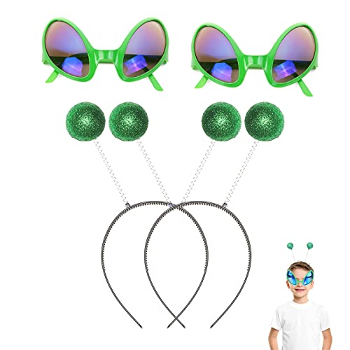 KALUROIL 4 Stück Weltraum-Stirnband Alien-Zubehör-Set 2 Stück Alien-Brillen mit 2 Stück Martian Antenne Stirnband Ball für Partyzubehör von KALUROIL
