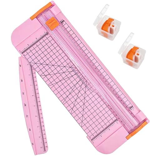 A4-Papierschneider, 30,5 cm, Titan-Papierschneider mit Sicherheitsschutz und Seitenlineal und drei Klingen, perfekt für Scrapbooking, Coupons, Etiketten und Karten (Rosa) von KAnduo