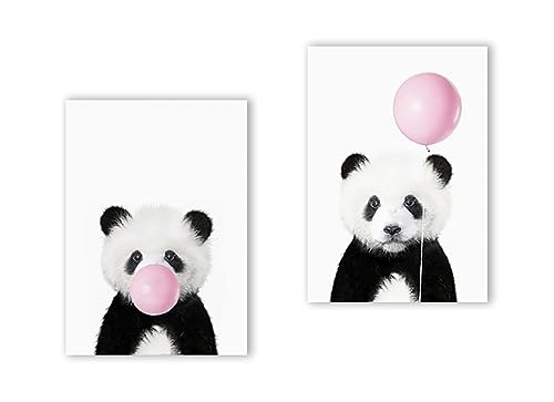 Baby-Panda-Druck, Tier mit Kaugummi, Poster, Kinderzimmer, Wandkunst, Bild, Dekor, süßer rosa Ballon, Babyparty, Leinwandgemälde, ohne Rahmen von KAnduo