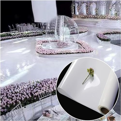 KAnduo Gangläufer for Hochzeiten, weißer doppelseitiger reflektierender Teppich, schneidbarer 0,2 mm Dicker Abschluss-Hintergrund-Läuferteppich Partyteppich(1.5x10m) von KAnduo