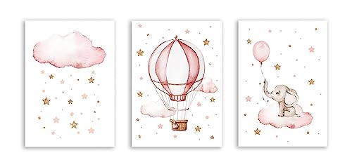 Rosa Heißluftballon Elefant Leinwand Malerei Wolke Stern Wand Kunstdrucke Kinderzimmer Poster Nordic Bild Baby Kinder Mädchen Zimmer Dekor Kein Rahmen von KAnduo