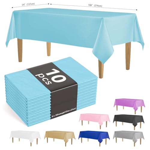 KAshack 10 Stück Einweg Tischdecke aus Kunststoff 137 x 274 cm,Wasserdicht Geburtstag Tischdecken, Rechteckig Tischtuch Geeignet für Hochzeit, Party, Kindergeburtstag, Gartentischdecke,Hellblau von KAshack