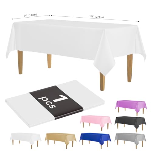 KAshack Kunststoff Einweg Tischdecke Weiß [1 Stück] -137x274CCM Elastischen Outdoor Plastik Tischdecke,Wasserdicht Party Tischdecken für Picknick, Hochzeit,Gartentischdecke (1, Weiß,137x274CM) von KAshack