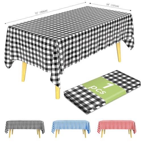 KAshack Rechteckig Kunststoff Einweg Tischdecke -137x183CM Schwarzes-Weiß Kariert Outdoor Tischdecke, wasserdicht Biertisch Tischdecken für Hochzeit, Gartentischdecke von KAshack