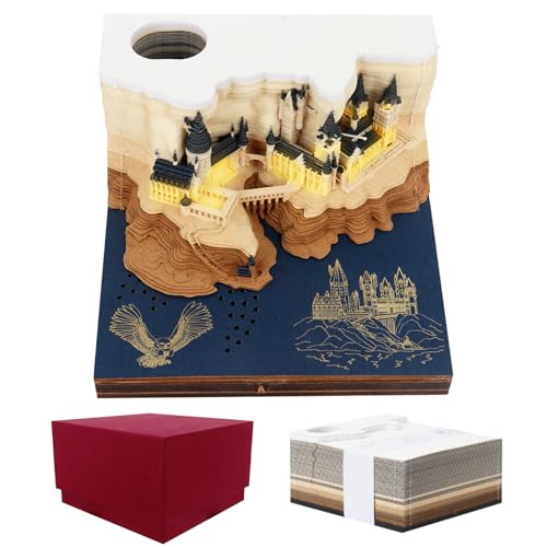 KBIBCK 2026 3D Tischkalender-Notizblock, 3D Kalender Abreißen 2026, Magic Castle Kreatives Papierskulptur Bastel DIY mit Aufnahme,Desktop-Ornament, 90 x 90 x 50 mm (Schloss mit Licht) von KBIBCK