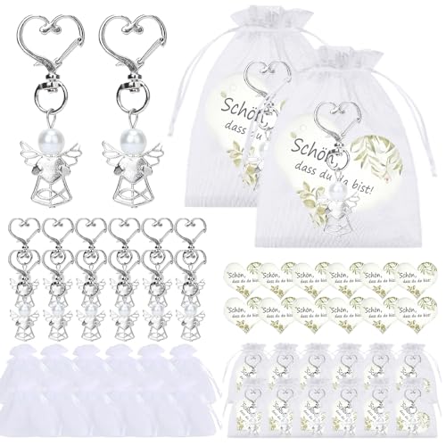 KBIBCK 30 Sets Schutzengel Anhänger, Gastgeschenke Hochzeit Gastgeschenke Schutzengel, Schlüsselanhänger mit Organza Tasche und Kraftpapier Anhänger für Taufe Kommunion Hochzeit, Schön Dass Du Da Bist von KBIBCK