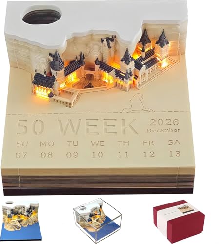 KBIBCK 3D-Kalender 2025, Zeitmess-Kalender, Tischkalender 2025, mit LED-Lichtkalender, Papierschnitzerei, Kunst, Notizblock, Notizblock, DIY-Dekoration, Geschenk für Weihnachten, Einweihungsfeier von KBIBCK