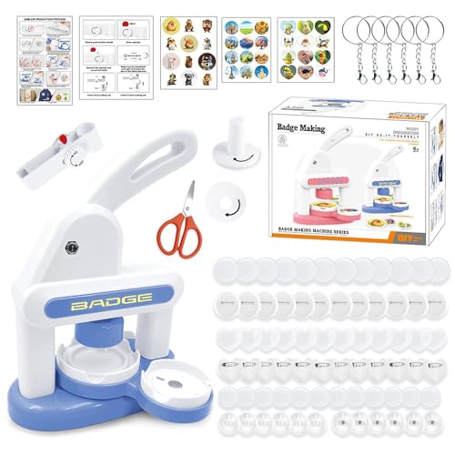 KBIBCK Buttonmaschine, Button Maker Badge Machine, Buttons Selber Machen, DIY Button Maker mit 85 Zubehörteilen & Kreisschneider, Pin Maker Machine für Personalisierte Dekorationen DIY Kreation (Blau) KBIBCK Buttonmaschine, Button Maker Badge Machine, Buttons Selber Machen, DIY Button Maker mit 85 Zubehörteilen & Kreisschneider, Pin Maker Machine für Personalisierte Dekorationen DIY Kreation (Blau) von KBIBCK