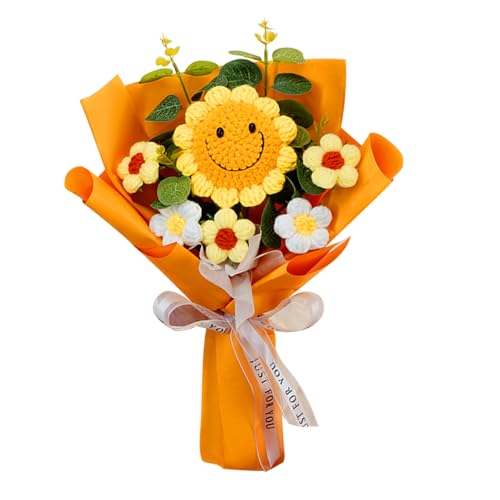 KBIBCK Häkelblumen, handgefertigte Häkelblumen, künstliche Sonnenblume, gestrickter Blumenstrauß für Muttertag, Geburtstag, Valentinstag, Jahrestag, Hochzeit, Abschlussstrauß (gelb) von KBIBCK