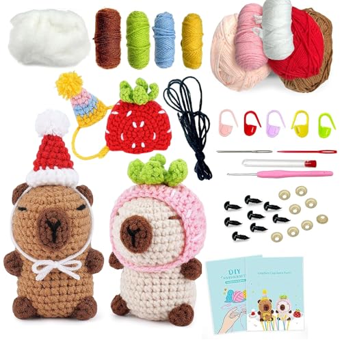 KBIBCK Häkelset für Anfänger, 2PCS Capybara Häkelset Tiere, Starter-Set Tiere Häkeln Set mit Anleitung Stricken, Weiches Garn, DIY-Handarbeiten, Häckel Kreativ Strickset Bastelset Kinder Erwachsene KBIBCK Häkelset für Anfänger, 2PCS Capybara Häkelset Tiere, Starter-Set Tiere Häkeln Set mit Anleitung Stricken, Weiches Garn, DIY-Handarbeiten, Häckel Kreativ Strickset Bastelset Kinder Erwachsene von KBIBCK