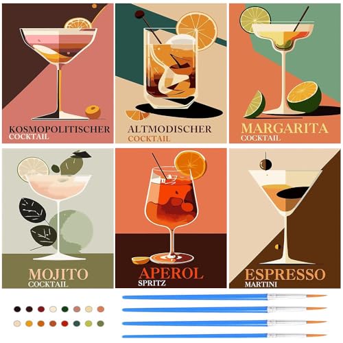 KBIBCK Malen nach Zahlen Erwachsene, 6 Stück Malen Nach Zahlen Cocktail, Malen nach Zahlen Cocktailgläser, DIY Set Cocktail Malen Erwachsene (beige) von KBIBCK