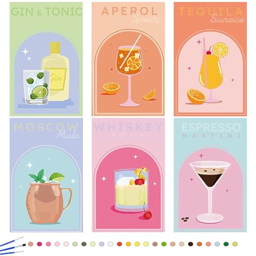 KBIBCK Malen nach Zahlen Erwachsene, 6 Stück Malen Nach Zahlen Cocktail, Malen nach Zahlen Cocktailgläser, DIY Set Cocktail Malen Erwachsene (multicolored) von KBIBCK