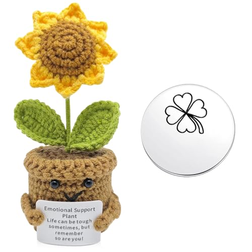 KBIBCK Lustige Häkelblume, Handgefertigte Häkelblumen, Mini-lustige Häkelblume, Gehäkelte Blumen, Emotionale Unterstützung häkeln, Häkelblume Serien gehäkelte, Geschenke für Familien, Kinder (Gelb) von KBIBCK