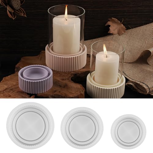 KBIBCK Silikonform Kerzenhalter, 3 Stück Kerzenformen Zum Gießen Set, Gießformen Kerzenhalter, 3D DIY Rund Silikonformen, gießformen silikon für Teelichter und Stabkerzen, Bastel Duftkerze Ornamente von KBIBCK