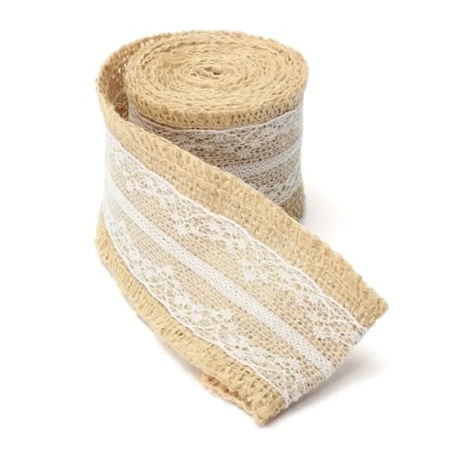 KBLDOPN 1 stücke 5 cm x 200 cm Natürliche Jute Sackleinen Rolle Weiß Spitze Hessischen Trim Tisch Läufer Bänder Rustikalität Hochzeit Decor DIY Handwerk Für Hochzeit, Bauernhaus Party(1) von KBLDOPN