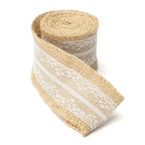 KBLDOPN 1 stücke 5 cm x 200 cm Natürliche Jute Sackleinen Rolle Weiß Spitze Hessischen Trim Tisch Läufer Bänder Rustikalität Hochzeit Decor DIY Handwerk Für Hochzeit, Bauernhaus Party(1) von KBLDOPN