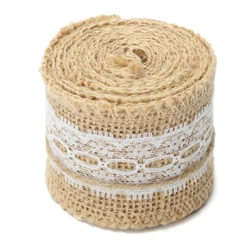 KBLDOPN 1 stücke 5 cm x 200 cm Natürliche Jute Sackleinen Rolle Weiß Spitze Hessischen Trim Tisch Läufer Bänder Rustikalität Hochzeit Decor DIY Handwerk Für Hochzeit, Bauernhaus Party(3) von KBLDOPN