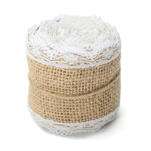 KBLDOPN 1 stücke 5 cm x 200 cm Natürliche Jute Sackleinen Rolle Weiß Spitze Hessischen Trim Tisch Läufer Bänder Rustikalität Hochzeit Decor DIY Handwerk Für Hochzeit, Bauernhaus Party(5) von KBLDOPN