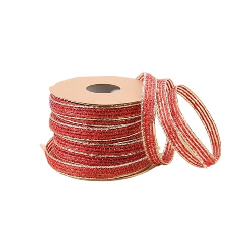 KBLDOPN 10M/Rolle Vintage Jute Sackleinen Hessisches Band Mit Spitze Rustikale Hochzeit Party Dekoration Weihnachten DIY Handwerk Geschenk Verpackung Gurtband Für Hochzeit, Bauernhaus Party(Red) von KBLDOPN