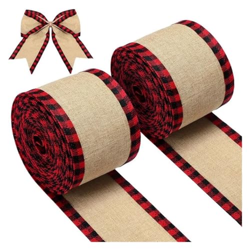KBLDOPN 2 Rollen weihnachtliche Karobänder aus Sackleinen mit Drahtrand, Karobänder, Stoffband for Basteln for DIY-Schleifen, Verpackungsdekoration Für Hochzeit, Bauernhaus Party(Black) von KBLDOPN