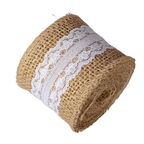 KBLDOPN 2m/Rolle Spitzenband for Hochzeit, Party, Dekoration, DIY, Nähzubehör, natürliche Jute, Sackleinen, Band, Stoff, Geschenkpapier, Juterolle, Vintage Für Hochzeit, Bauernhaus Party(02) von KBLDOPN